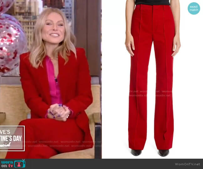 Saint Laurent Cord Flared Pants worn by Kelly Ripa on Live with Kelly and Mark