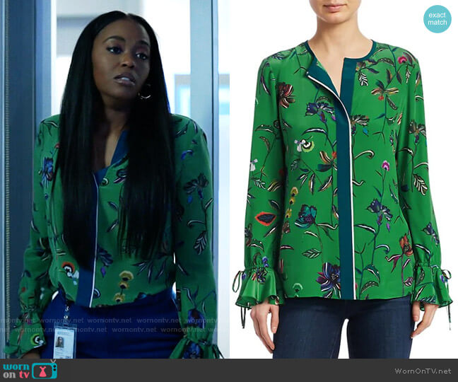 Derek Lam 10 Crosby Floral Silk Bell-Sleeve Blouse worn by Anissa Pierce (Nafessa Williams) on Black Lightning