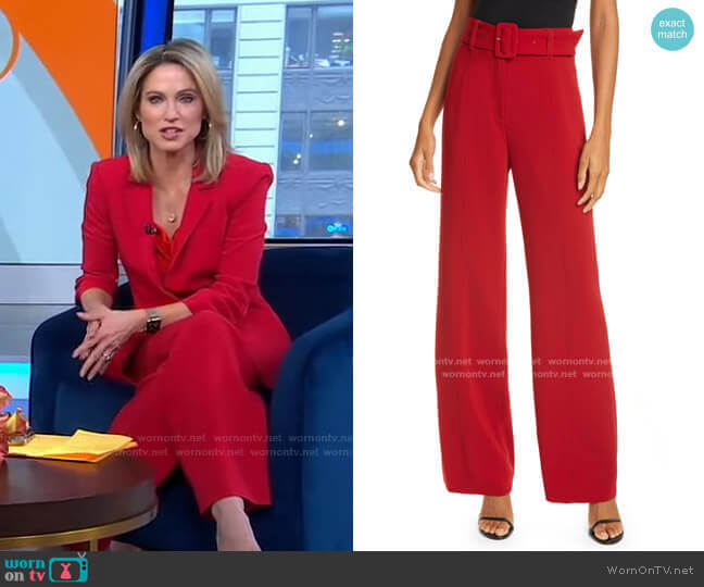 Cinq a Sept Eliza High Waist Belted Crepe Pants worn by Amy Robach on Good Morning America