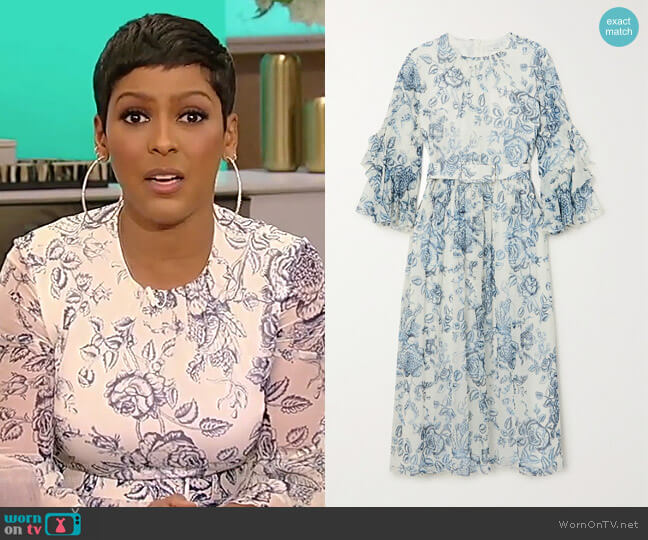 Erdem Adriana belted ruffled floral-print silk-voile midi dress worn by Tamron Hall on Tamron Hall Show