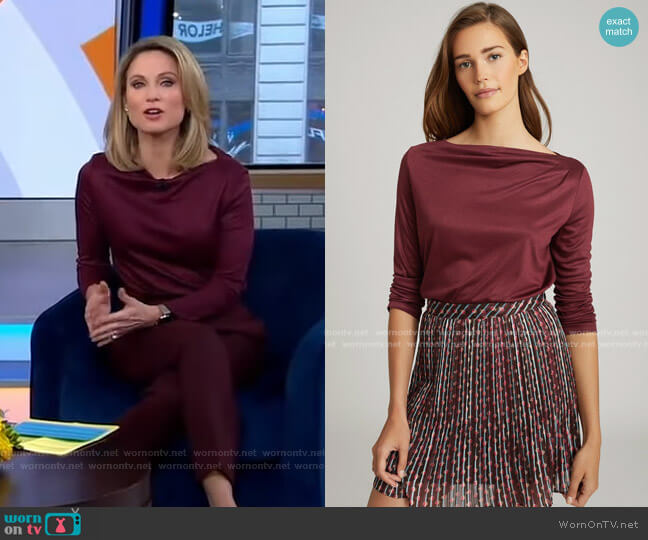 Reiss Faye Top in Berry worn by Amy Robach on Good Morning America