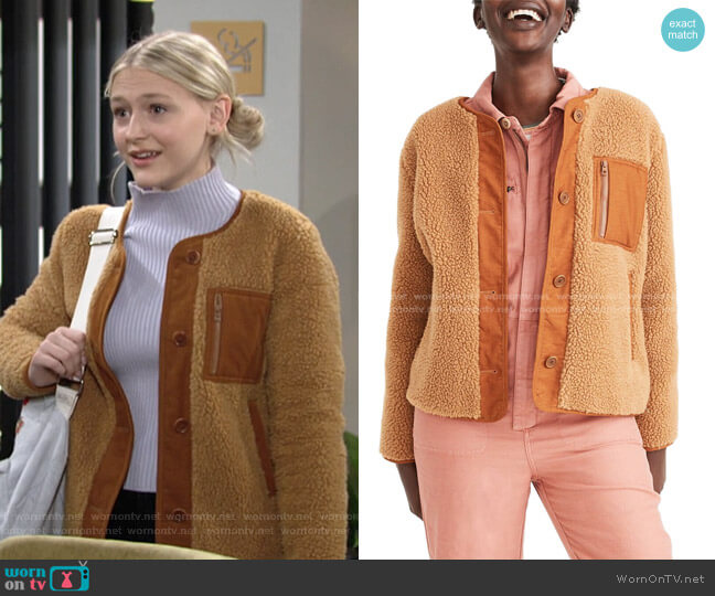 Madewell Faux Shearling Chestnut Jacket worn by Faith Newman (Alyvia Alyn Lind) on The Young and the Restless