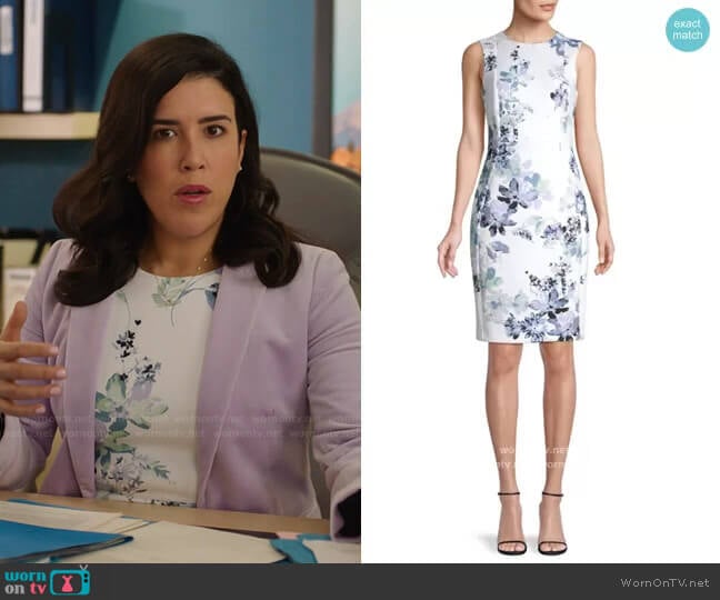 Calvin Klein Floral Sheath Dress worn by Shannon Ross (Nicole Power) on Kims Convenience