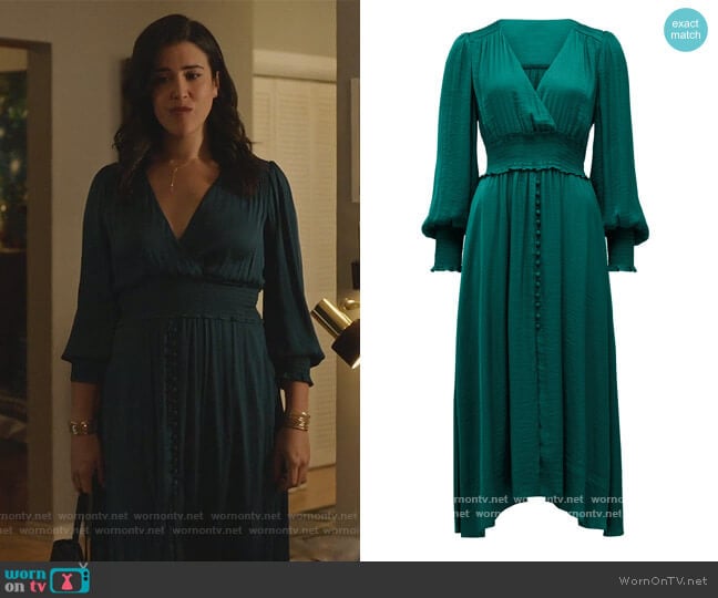 Ever New Evie Smocked Waist Long Sleeve Midi Dress worn by Shannon Ross (Nicole Power) on Kims Convenience