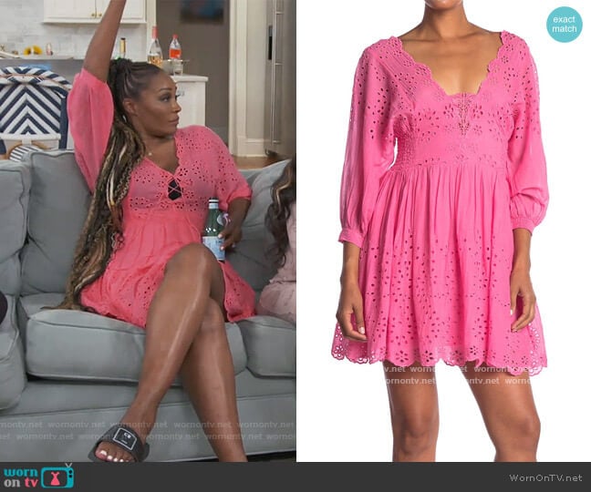Free People Lottie Eyelet Dress worn by Cynthia Bailey on The Real Housewives of Atlanta