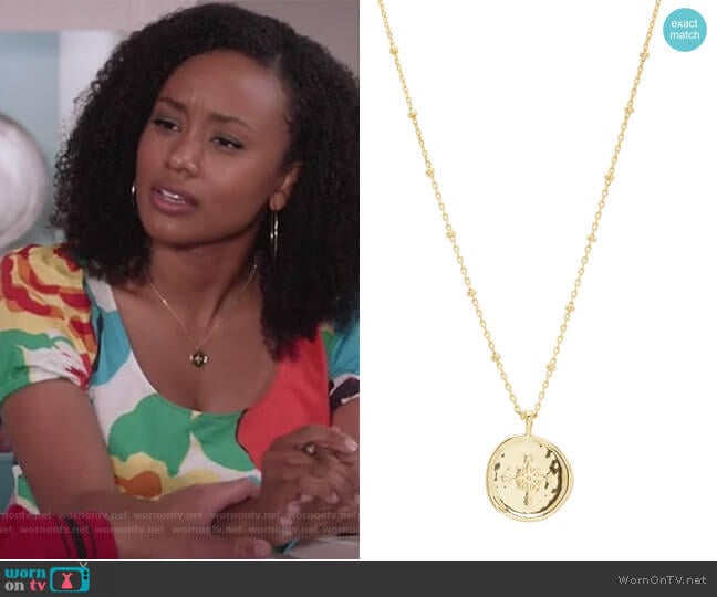 Gorjana Compass Coin Pendant Necklace worn by Olivia Lockhart (Katlyn Nichol) on Black-ish