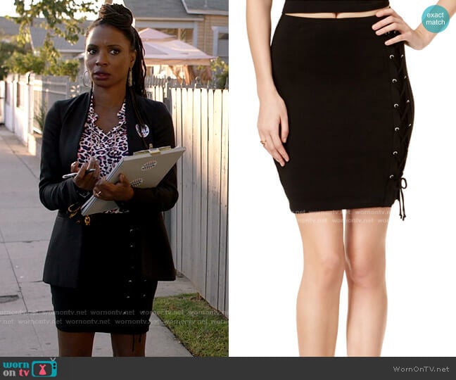 Guess Callista Lace-Up Mini Skirt worn by Veronica Fisher (Shanola Hampton) on Shameless