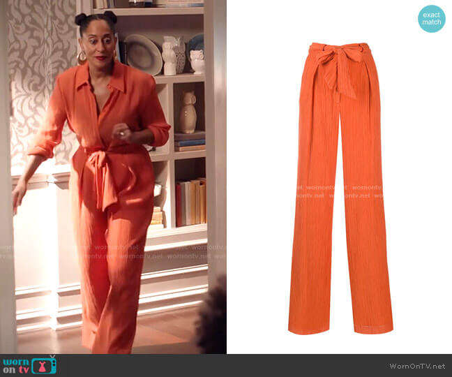 Gabriela Hearst Tomazia Tie-Waist Trousers worn by Rainbow Johnson (Tracee Ellis Ross) on Black-ish