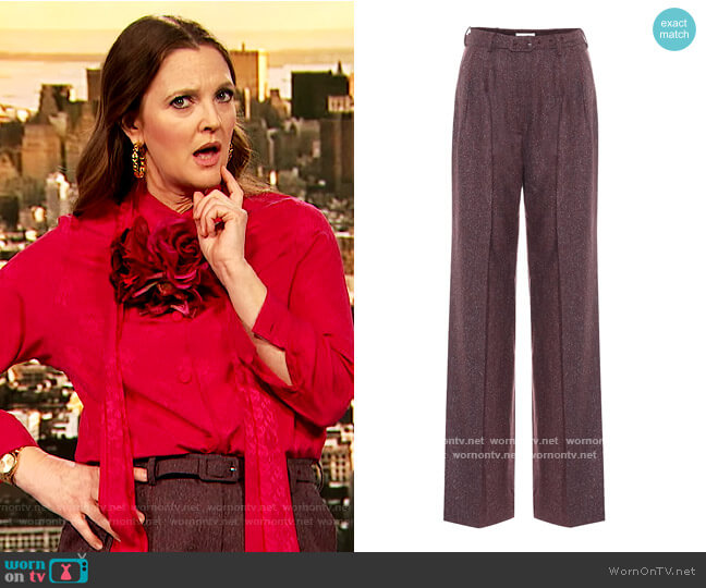 Gabriela Hearst Vargas high-rise straight pants worn by Drew Barrymore on The Drew Barrymore Show