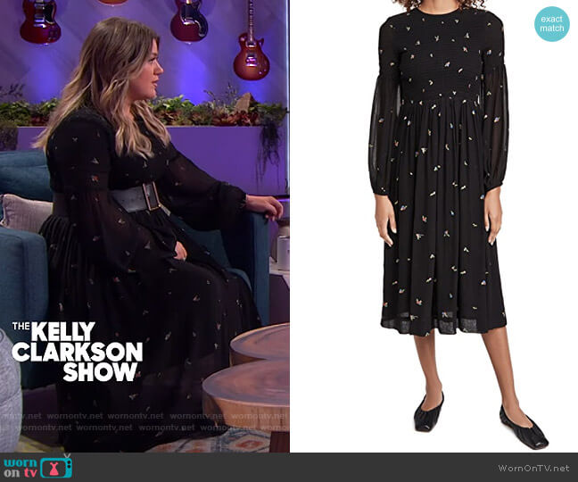 Ganni Printed Georgette Dress worn by Kelly Clarkson on The Kelly Clarkson Show