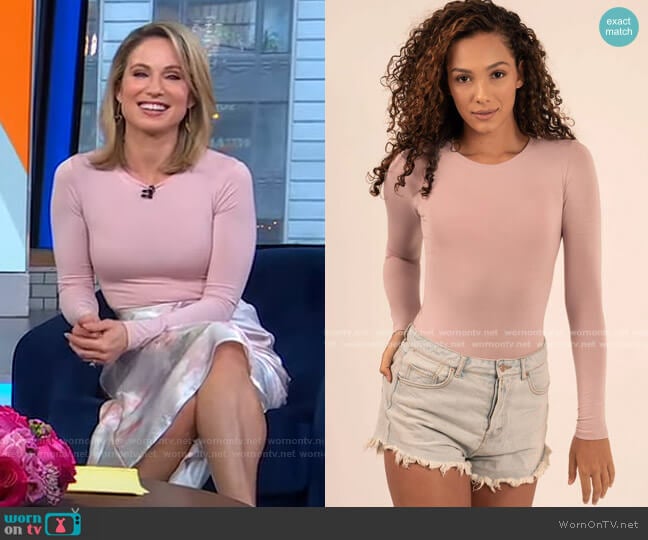 Giapenta Wynwood Bodysuit in Dusty Rose worn by Amy Robach on Good Morning America