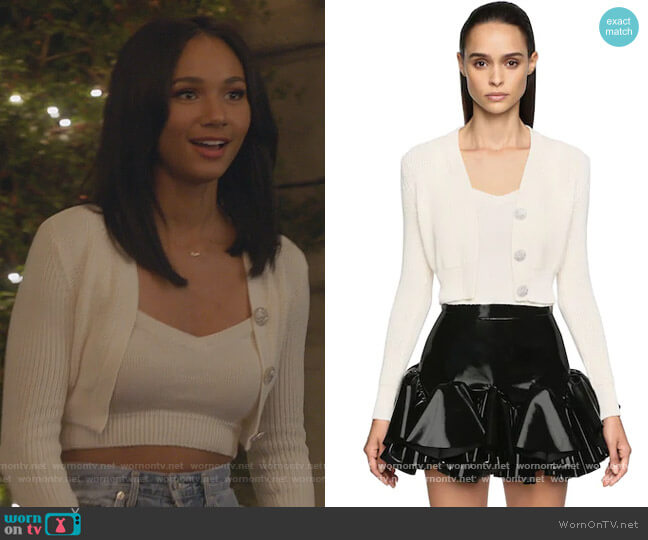 Guiseppe Di Morabito Cotton Knit Twin Set with Crystals worn by Layla Keating (Greta Onieogou) on All American