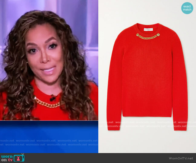Givenchy Chain-embellished ribbed wool and cashmere-blend sweater worn by Sunny Hostin on The View