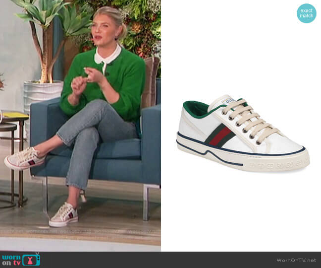 Gucci GG Stripe Tennis Sneakers worn by Amanda Kloots on The Talk