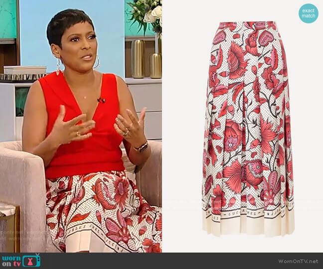 Gucci Pleated floral-print silk-twill skirt worn by Tamron Hall on Tamron Hall Show