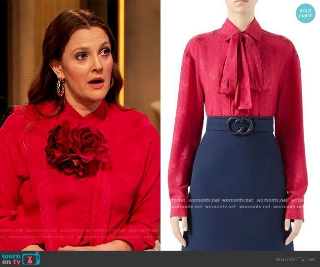 Gucci Tie Neck Blouse worn by Drew Barrymore on The Drew Barrymore Show
