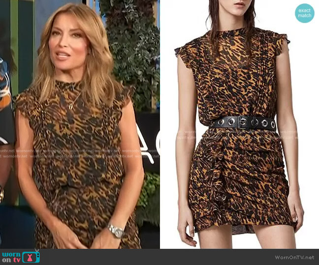 Allsaints Hali Ambient Leopard Print Mini Dress worn by Kit Hoover on Access Hollywood