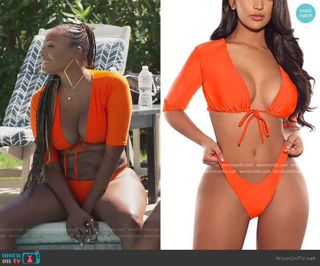Haloon Tie Front High Waist Bikini worn by Cynthia Bailey on The Real Housewives of Atlanta