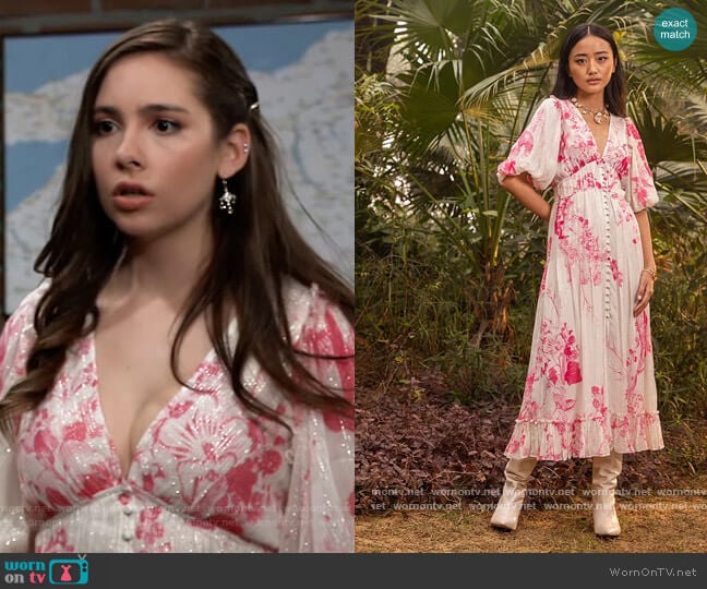 Hemant and Nandita Floral Print Maxi Dress worn by Molly Lansing-Davis (Haley Pullos) on General Hospital