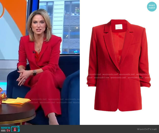 Cinq a Sept Khloe Crepe Ruched Blazer worn by Amy Robach on Good Morning America