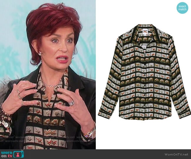 L'Agence Nina Film Roll Washed Silk Blouse worn by Sharon Osbourne on The Talk