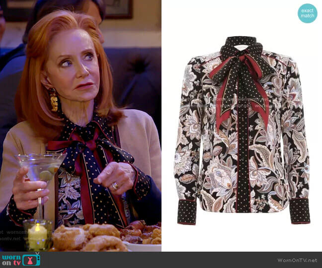 Zimmermann Ladybeetle Piped Blouse worn by Sheila (Swoosie Kurtz) on Call Me Kat