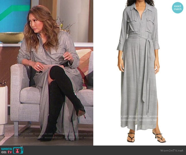 L'Agence Cameron Glen Plaid Maxi Shirtdress worn by Carrie Inaba on The Talk
