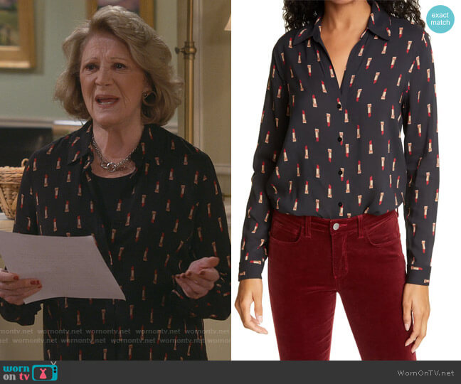 L'Agence Holly Lipstick Print Blouse worn by Norma (Linda Lavin) on B Positive