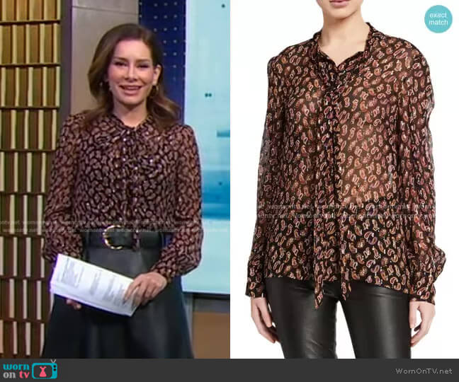 Diane von Furstenberg Lanie Paisley-Print Tie-Neck Blouse worn by Rebecca Jarvis on Good Morning America