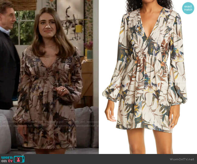 Le Superbe Paradise Floral Smocked V-Neck Dress worn by Jackie Raines (Rachel Sennott) on Call Your Mother