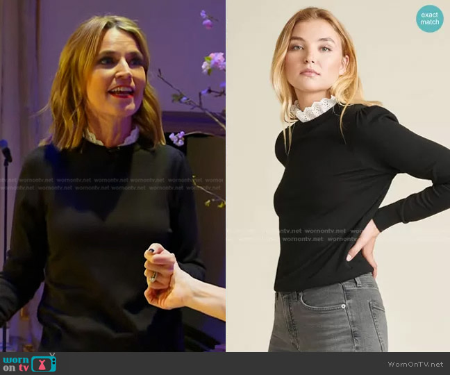 Veronica Beard Levina Eyelet Trim Sweater worn by Savannah Guthrie on Today