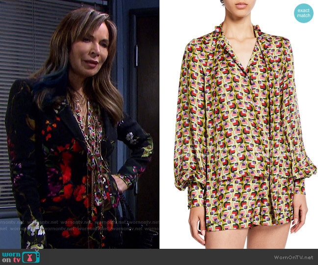 Alexis Londyn Tie-Neck Geo-Print Top worn by Kate Roberts (Lauren Koslow) on Days of our Lives