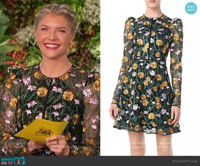 ML Monique Lhuillier Floral Embroidered Puff-Sleeve Mesh Dress worn by Amanda Kloots on The Talk