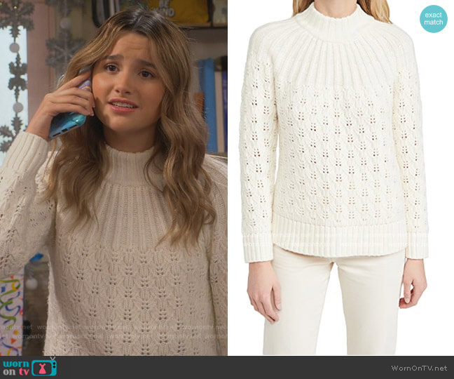 Madewell Pointelle Stitch Mix Mock Neck Sweater worn by Lex (Jules LeBlanc) on Side Hustle