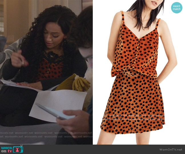 Madewell Velvet Leopard Dot Button Front Camisole worn by Olivia Baker (Samantha Logan) on All American