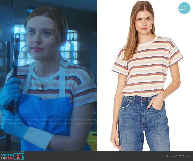 Madewell Whisper Cotton Tee in Daniels Stripe worn by Nancy Drew (Kennedy McMann) on Nancy Drew