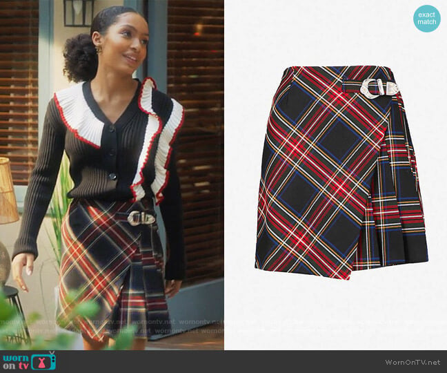 Maje Tartan-print Woven Skirt worn by Zoey Johnson (Yara Shahidi) on Grown-ish