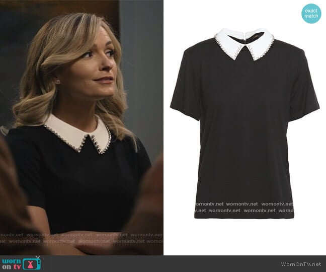 Maje Tivola embellished modal and wool-blend jersey top worn by Amy Quinn (Lindsey Gort) on All Rise