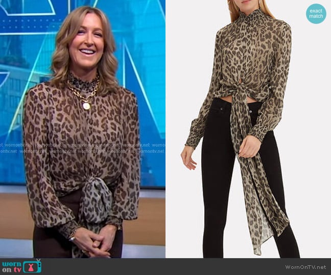 Nicholas Mock Neck Leopard Blouse worn by Lara Spencer on Good Morning America