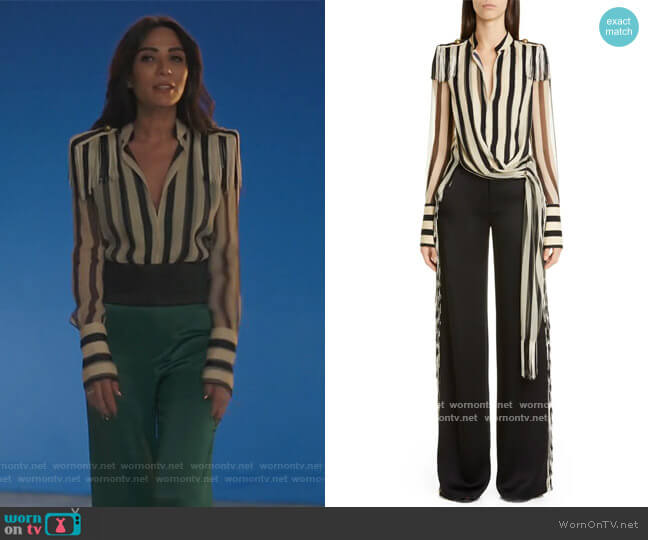 Monse Regalia Stripe Fringe Silk Chiffon Top worn by Hermione Lodge (Marisol Nichols) on Riverdale