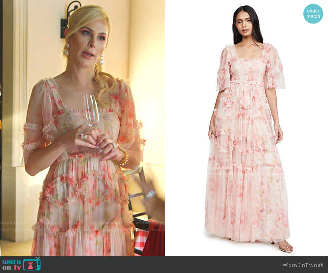 Needle & Thread Ruby Bloom Smocked Gown worn by Kameron Westcott on The Real Housewives of Dallas