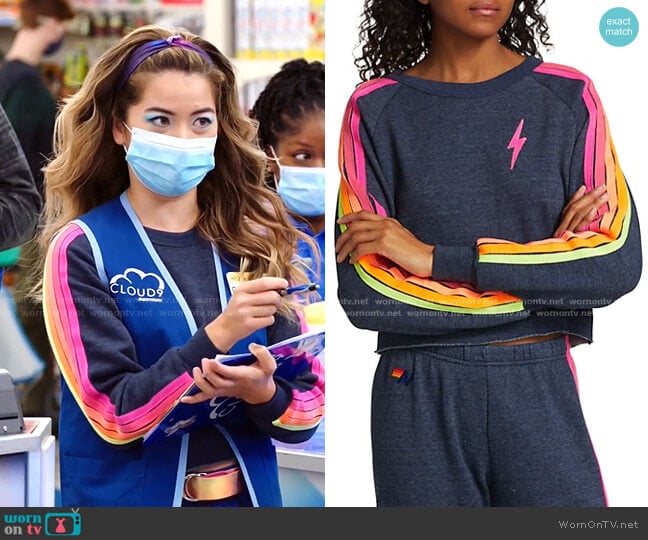 Aviator Nation Neon-Striped Fleece Sweatshirt worn by Cheyenne (Nichole Bloom) on Superstore
