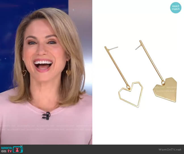 Accessory Concierge Open Heart Drops Earrings worn by Amy Robach on Good Morning America
