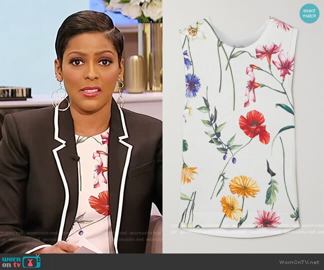 Oscar De La Renta Floral Knit Tank worn by Tamron Hall on Tamron Hall Show