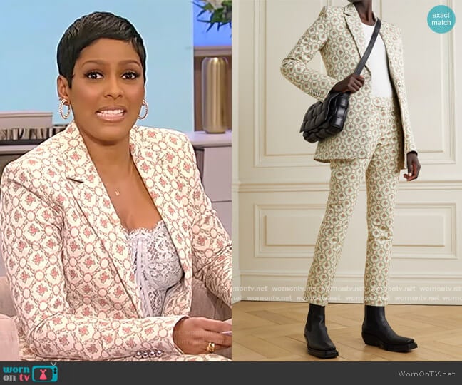 Paco Rabanne Quilted cotton-blend floral-jacquard blazer worn by Tamron Hall on Tamron Hall Show