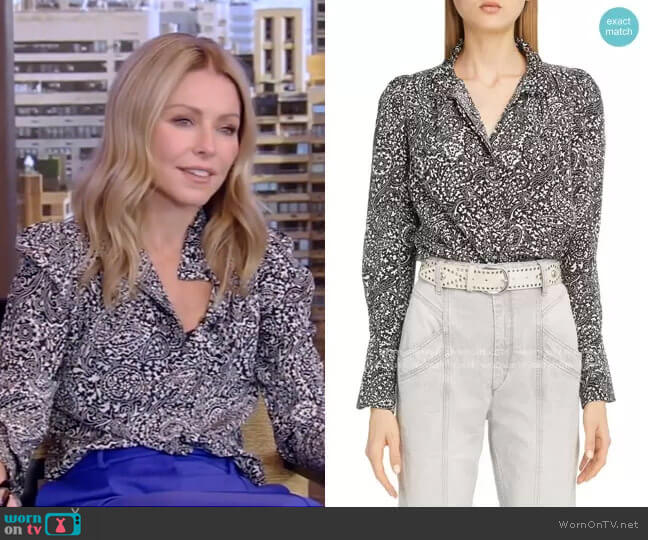 Isabel Marant Paisley Print Silk Blouse worn by Kelly Ripa on Live with Kelly and Mark