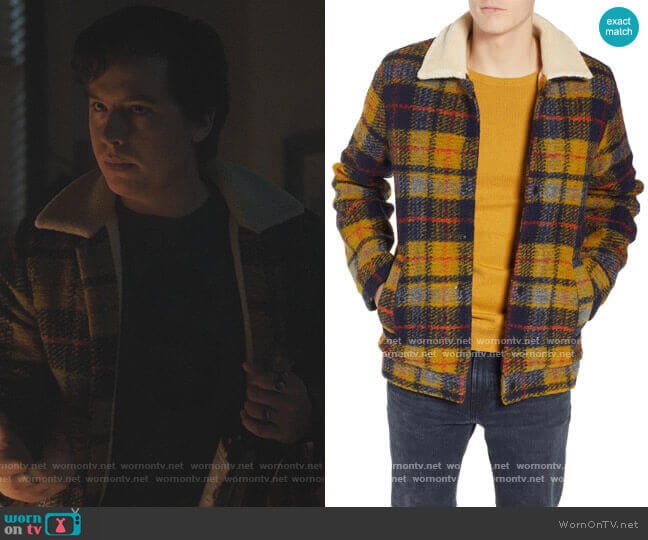 Scotch & Soda Plaid Faux Shearling Lined Wool Blend Trucker Jacket worn by Jughead Jones (Cole Sprouse) on Riverdale