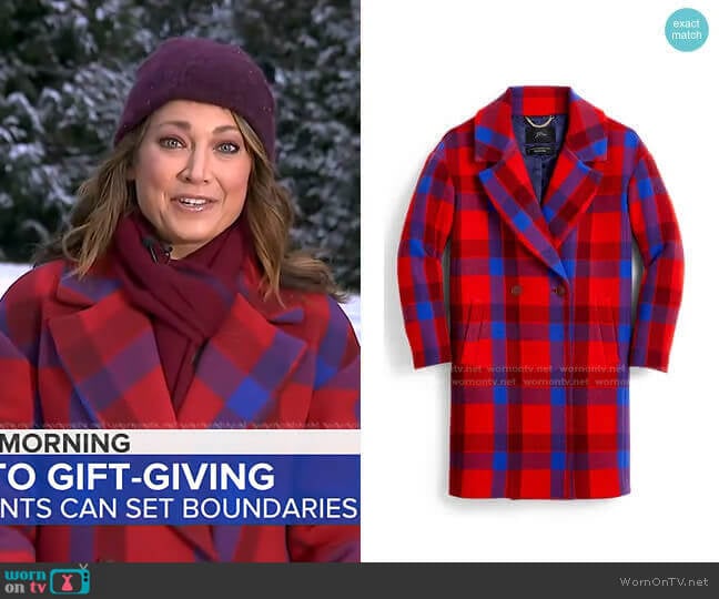 J. Crew Plaid Wool Blend Oversize Top Coat worn by Ginger Zee on Good Morning America