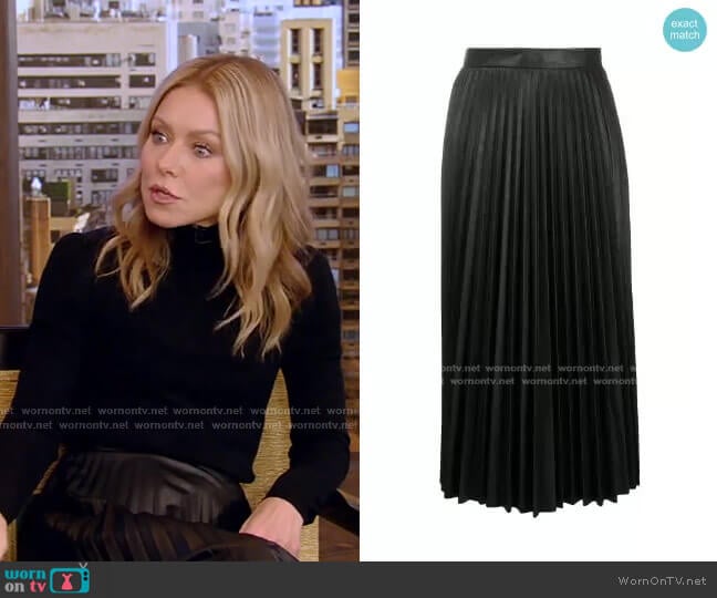 MM6 Maison Margiela Pleated Faux Leather Midi Skirt worn by Kelly Ripa on Live with Kelly and Mark