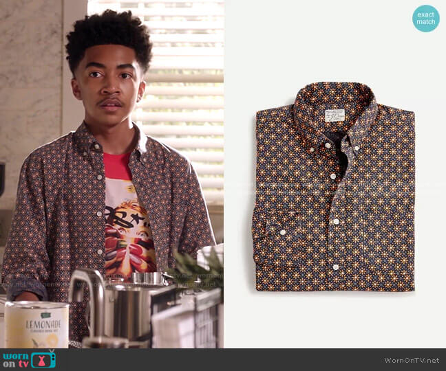 J. Crew Printed Stretch Original Fit Button Down Shirt in Sunstar worn by Jack Johnson (Miles Brown) on Black-ish